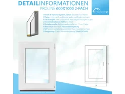 Framelux Kunststofffenster^Kunststofffenster Proline 2-Fach Verglasung 600 x 1000 mm Linksanschlag Weiß