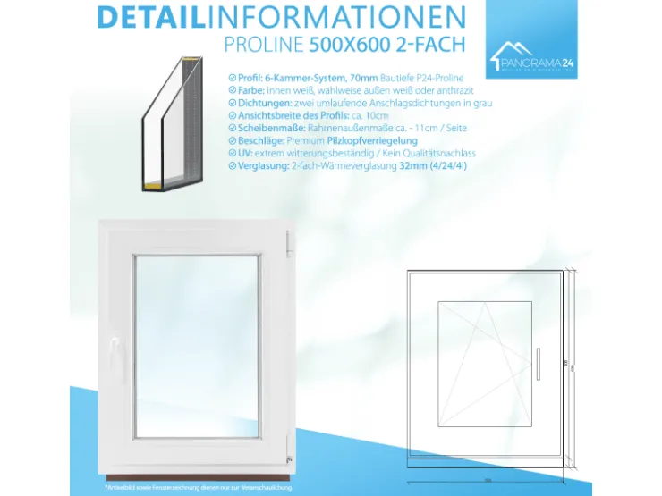 Framelux Kunststofffenster^Kunststofffenster Proline 2-Fach Verglasung 500 x 600 mm Linksanschlag Weiß