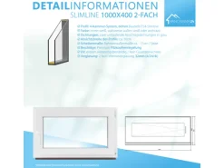 Framelux Kunststofffenster^Kunststofffenster Slimline 2-Fach Verglasung 1000 x 400 mm Linksanschlag Weiß