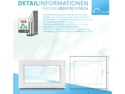 Framelux Kunststofffenster^Kunststofffenster Proline 3-Fach Verglasung 800 x 700 mm Rechtsanschlag Anthrazit