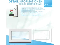 Framelux Kunststofffenster^Kunststofffenster Proline 2-Fach Verglasung 1000 x 700 mm Linksanschlag Anthrazit