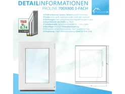 Framelux Kunststofffenster^Kunststofffenster Proline 3-Fach Verglasung 700 x 800 mm Rechtsanschlag Anthrazit