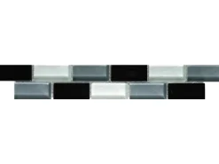 Bordüren - Fliesen* Glasbordüre Brick Schwarz Grau 5 cm x 25 cm Schwarz-Grau