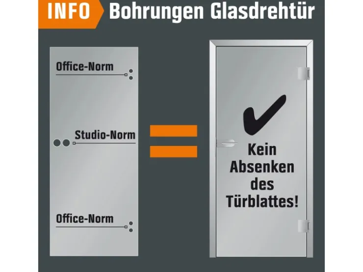 Zimmertüren*Skyscope Glasdrehtür ESG Floatglas Dekor Siebdruck 36/15 DIN Links 1972 x 709 x 8 mm