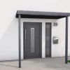 Abläufe*Gutta Rechteckvordach BS PLUS Anthrazit 200 x 90 cm 2 Pfosten und Ablauf Rechts