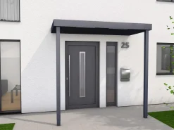 Abläufe*Gutta Rechteckvordach BS PLUS Anthrazit 200 x 90 cm 2 Pfosten und Ablauf Rechts