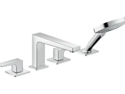 Badlüfter*Hansgrohe 4-Loch Wannenrandarmatur Metropol mit Hebelgriffen und Secuflex Chrom