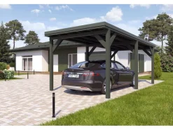 Brettschichtholz*Holzbrüder Carport Ralf 18m² Chromoxidgrün-Dornengrün