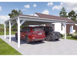 Brettschichtholz*Holzbrüder Carport Ralf 42m² 150kg/m² Reinweiß- Dunkelbraun