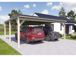 Brettschichtholz*Holzbrüder Carport Ralf 42m² 150kg/m² Natur- Schwarz