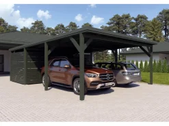 Brettschichtholz*Holzbrüder Carport Ralf 52m² mit Geräteraum Grün-Dornengrün