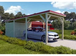 Brettschichtholz*Holzbrüder Carport Ralf 26m² mit Geräteraum Imprägniert- Rot