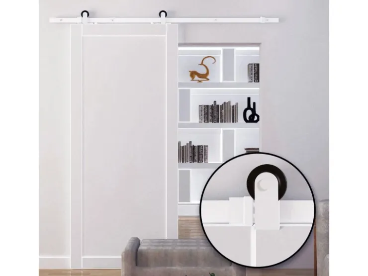 HOMCOM Türstopper|Zubehör Für Türen^Schiebetür-Beschlagsatz Kohlenstoffstahl 183L x 4B x 0,6H cm Weiß