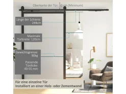 HOMCOM Zubehör Für Türen^Schiebetüren-Beschlagsatz 244 cm Komplett-Set mit Pufferfunktion