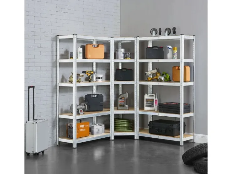 Juskys Möbelbauplatten^3er Regalsystem 1 Corner und 2 Basic Insgesamt 15 Böden mit 2625 kg Tragkraft Silber