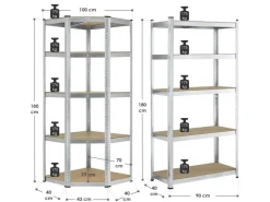 Juskys Möbelbauplatten^3er Regalsystem 1 Corner und 2 Basic Insgesamt 15 Böden mit 2625 kg Tragkraft Silber