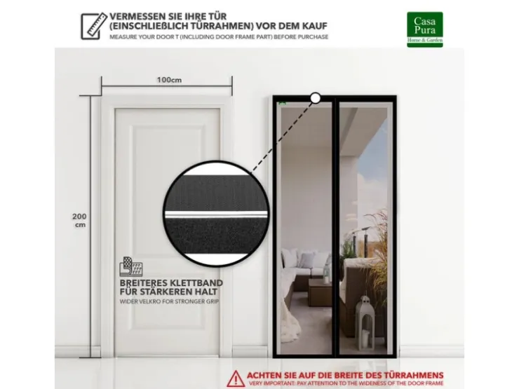 Terrassentüren|Zubehör Für Türen*Karat Fliegengitter Johnny Gestreift Klebemontage Klettverschluss 90 x 210 cm