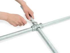 Möbelbauplatten^Kreuzstück Durchgehend 90° für Stahlrohr Ø 2,7 cm Silber verzinkt