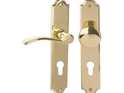 Alpertec Wohnungseingangstüren^Langschildgarnitur "Lucia-LS" Wohnungseingangstüren Messing Pol. Ausr. Rechts