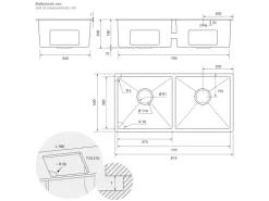 ML-Design Abläufe^Doppelspülbecken Edelstahl 81,5x40 cm Rechteckig 2 Becken mit Siphon Silber