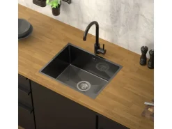 Abläufe*ML-Design Spülbecken Edelstahl 50x40 cm Eckig 1 Becken mit Siphon Anthrazit