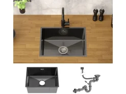 Abläufe*ML-Design Spülbecken Edelstahl 50x40 cm Eckig 1 Becken mit Siphon Anthrazit