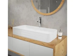 Abläufe*ML-Design Waschbecken Keramik Weiß Glänzend 68x38x12 cm Eckig Aufsatzwaschbecken