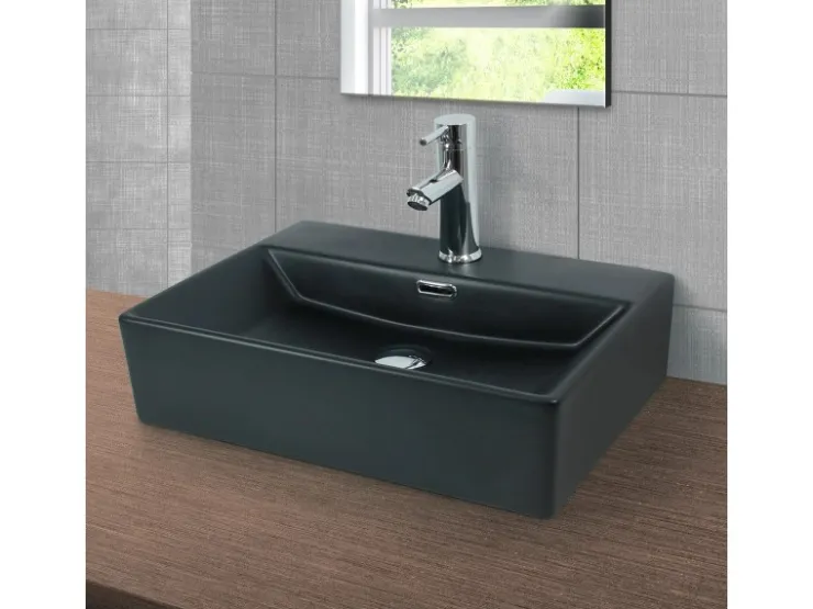 Abläufe*ML-Design Waschbecken Keramik in Schwarz Matt 510x360x130mm inkl Ablaufgarnitur