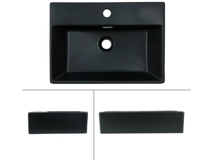 Abläufe*ML-Design Waschbecken Keramik in Schwarz Matt 510x360x130mm inkl Ablaufgarnitur