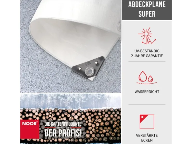 Noor Bauzubehör^Abdeckplane Super 200 g/m² Gewebeplane 3 m x 5 m Weiß