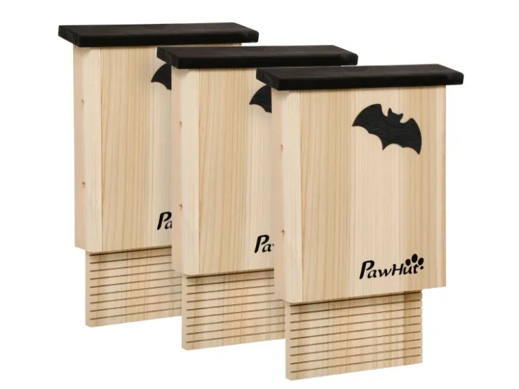 PawHut Entwässerungsrinnen^Fledermauskasten 3er-Set zum Aufhängen Tannenholz 25 x 6 x 37,5 cm Natur