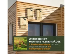 PawHut Entwässerungsrinnen^Fledermauskasten 3er-Set zum Aufhängen Tannenholz 25 x 6 x 37,5 cm Natur