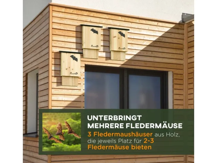 PawHut Entwässerungsrinnen^Fledermauskasten 3er-Set zum Aufhängen Tannenholz 25 x 6 x 37,5 cm Natur
