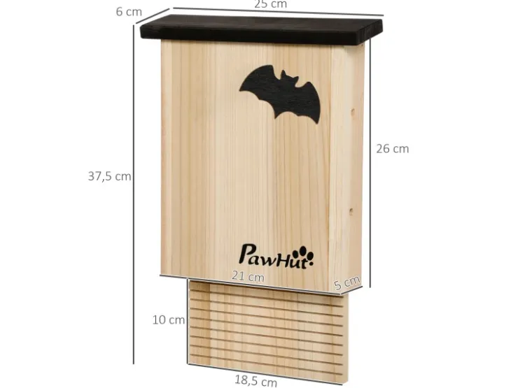PawHut Entwässerungsrinnen^Fledermauskasten 3er-Set zum Aufhängen Tannenholz 25 x 6 x 37,5 cm Natur