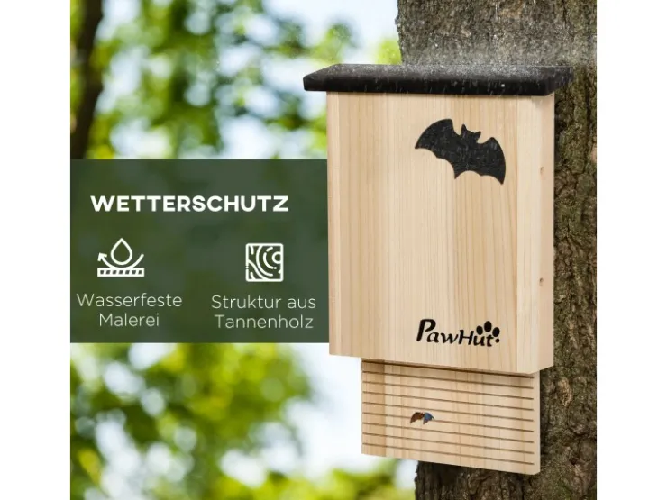 PawHut Entwässerungsrinnen^Fledermauskasten 3er-Set zum Aufhängen Tannenholz 25 x 6 x 37,5 cm Natur