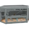 PawHut Holzfenster^Hamsterkäfig Tannenholz PS-Plexiglas Grau 115L x 60B x 55H cm