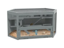 PawHut Holzfenster^Hamsterkäfig Tannenholz PS-Plexiglas Grau 115L x 60B x 55H cm