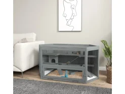 PawHut Holzfenster^Hamsterkäfig Tannenholz PS-Plexiglas Grau 115L x 60B x 55H cm
