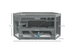 PawHut Holzfenster^Hamsterkäfig Tannenholz PS-Plexiglas Grau 115L x 60B x 55H cm