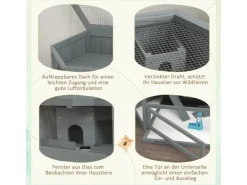 PawHut Holzfenster^Hamsterkäfig Tannenholz PS-Plexiglas Grau 115L x 60B x 55H cm