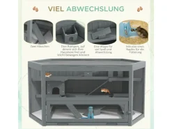 PawHut Holzfenster^Hamsterkäfig Tannenholz PS-Plexiglas Grau 115L x 60B x 55H cm