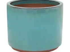 Drainage^Pflanztopf Keramik 26 cm x 26 cm x 22 cm Grün-Blau