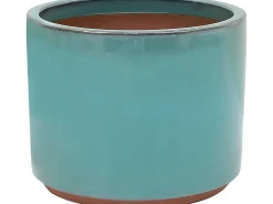 Drainage^Pflanztopf Keramik 21 cm x 21 cm x 18 cm Grün-Blau