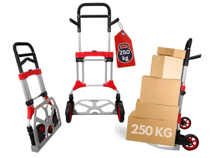 PROREGAL Bauzubehör|Baugeräte^Klappbare Profi-Sackkarre ELEPHANT HxBxT 112 x 60 x 61 cm Traglast 250 kg Ergonomische Griffe TPR-Gummiräder Schwarz-Rot-Silber
