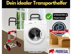 PROREGAL Bauzubehör|Baugeräte^Klappbare Profi-Sackkarre ELEPHANT HxBxT 112 x 60 x 61 cm Traglast 250 kg Ergonomische Griffe TPR-Gummiräder Schwarz-Rot-Silber