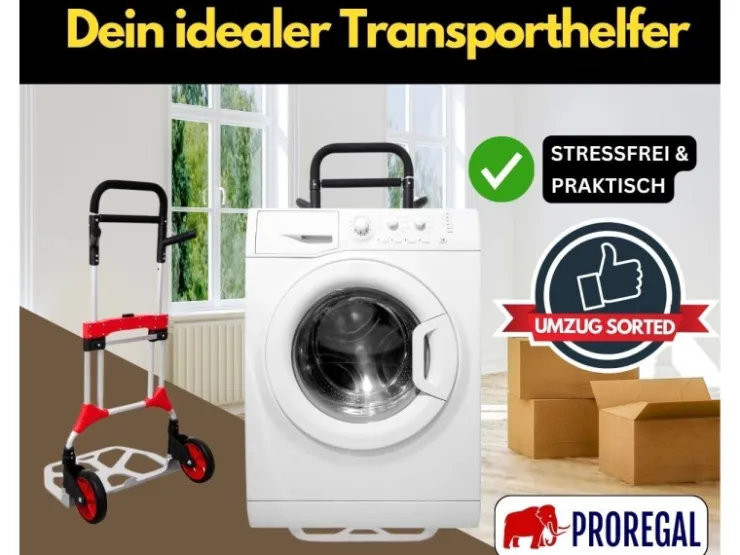 PROREGAL Bauzubehör|Baugeräte^Klappbare Profi-Sackkarre ELEPHANT HxBxT 112 x 60 x 61 cm Traglast 250 kg Ergonomische Griffe TPR-Gummiräder Schwarz-Rot-Silber