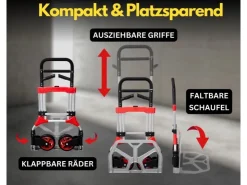 PROREGAL Bauzubehör|Baugeräte^Klappbare Profi-Sackkarre ELEPHANT HxBxT 112 x 60 x 61 cm Traglast 250 kg Ergonomische Griffe TPR-Gummiräder Schwarz-Rot-Silber