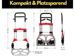 PROREGAL Bauzubehör|Baugeräte^Klappbare Profi-Sackkarre ELEPHANT HxBxT 112 x 60 x 61 cm Traglast 250 kg Ergonomische Griffe TPR-Gummiräder Schwarz-Rot-Silber