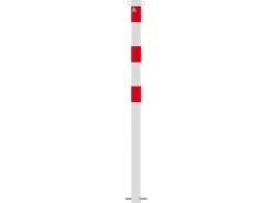 Baugeräte^Schake Absperrpfosten Einbetonieren Feuerverzinkt 2 Ösen Ø 60 mm Weiß Rot