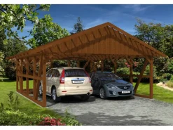 Konstruktionsvollholz*Skan Holz Carport Schwarzwald m. Dachlattung u. Abstellr. C 684 x 772 cm Nuss